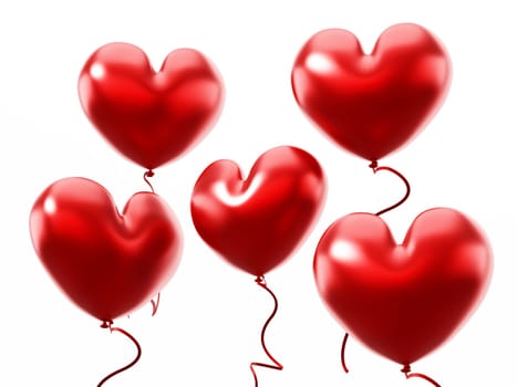Heart shaped balloons isolated on white background. 3D illustration.