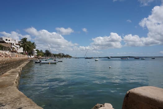 View onto the marina in Shela on Lamu Island, Kenya