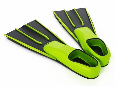 A pair of diving fins isolated on white background. 3D illustration.