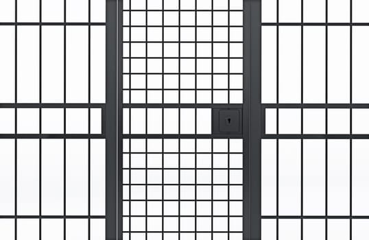 Closed door of a prison cell. 3D illustration.