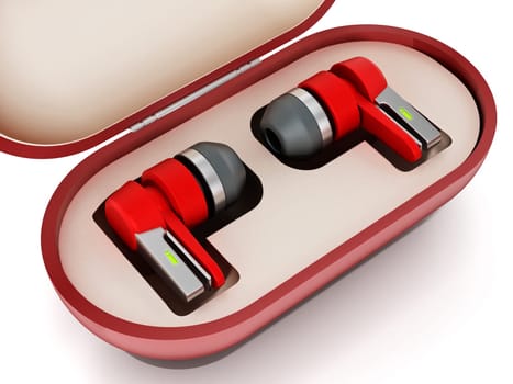 Generic bluetooth headphones in the box. 3D illustration.