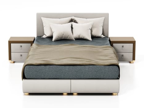 Comfortable bed isolated on white background. 3D illustration.