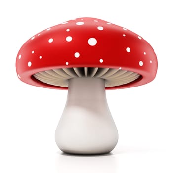 Red and white wild mushroom isolated on white background. 3D illustration.