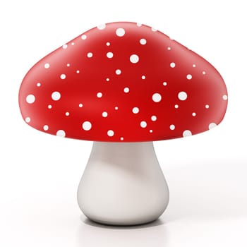Red and white wild mushroom isolated on white background. 3D illustration.