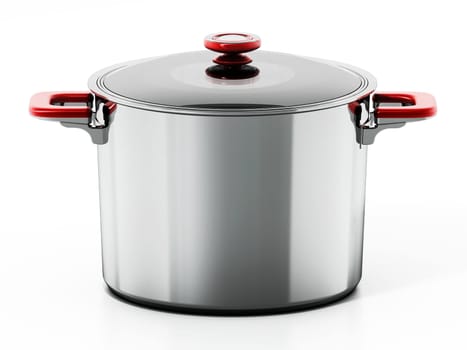 Steel cooking pot isolated on white background. 3D illustration.