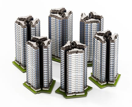 Modern buildings isolated on white background. 3D illustration.