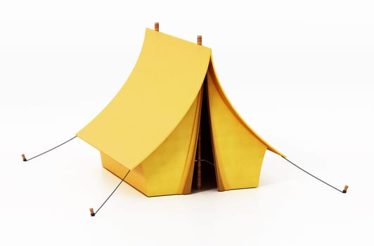 Yellow camping tent isolated on white background. 3D illustration.
