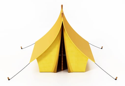 Yellow camping tent isolated on white background. 3D illustration.