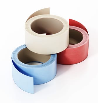 Colored paper masking tapes isolated on white background. 3D illustration.