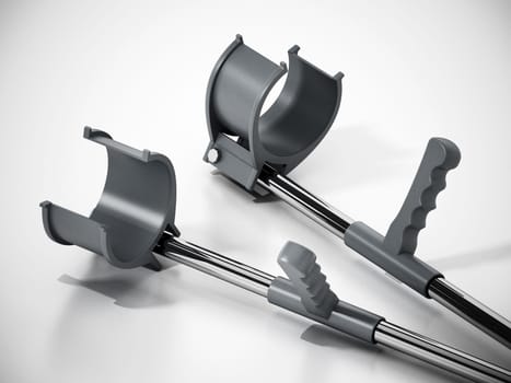Pair of crutches isolated on white background. 3D illustration.