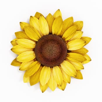 Generic 3D illustration of a flower with yellow petals. 3D illustration.