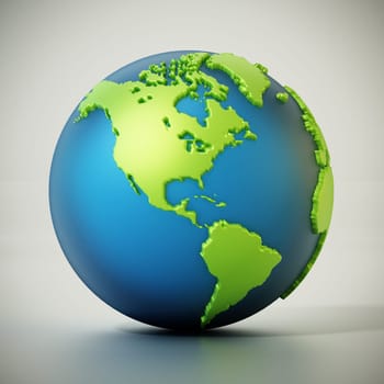 Blue and green colored globe isolated on gray. 3D illustration.