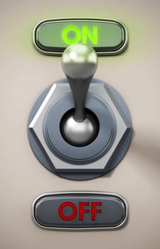 Mechanical vintage on off button. 3D illustration.