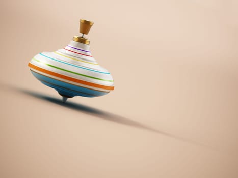 Whirling toy on the left top corner. Copy space on the right side. 3D illustration.