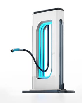 Generic electric vehicle charging station with a cord. 3D illustration.