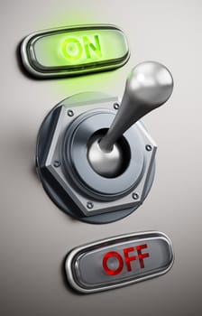 Mechanical vintage on off button. 3D illustration.