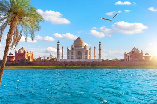 Beautiful Taj Mahal Mausoleum on the bank of the Yumana river, Agra, India.