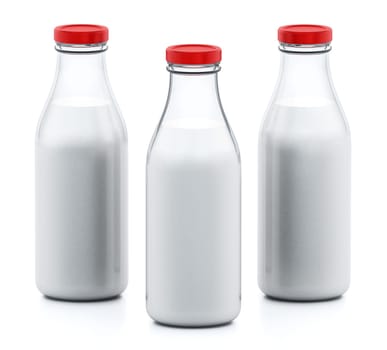 Milk bottles isolated on white background. 3D illustration.