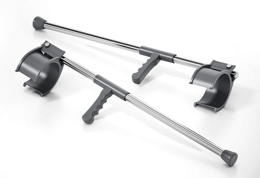 Pair of crutches isolated on white background. 3D illustration.