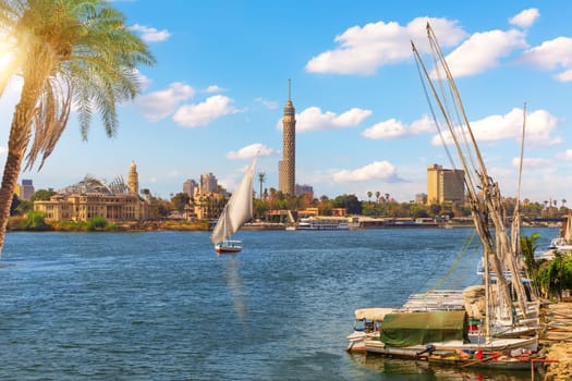 Sailboats by the pier in Cairo, beautiful sunny day view, Egypt.