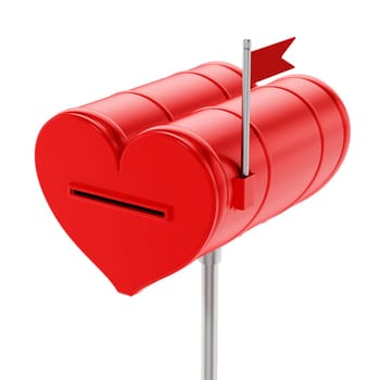 Closed red heart shaped mailbox. 3D illustration.