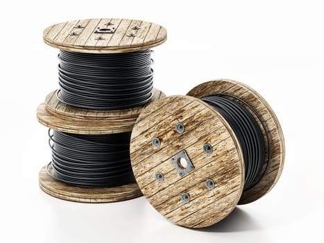 Large spools of cables isolated on white background. 3D illustration.