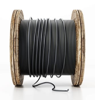 Large spools of cable isolated on white background. 3D illustration.