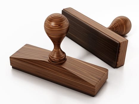 Wood stamps isolated on white background. 3D illustration.