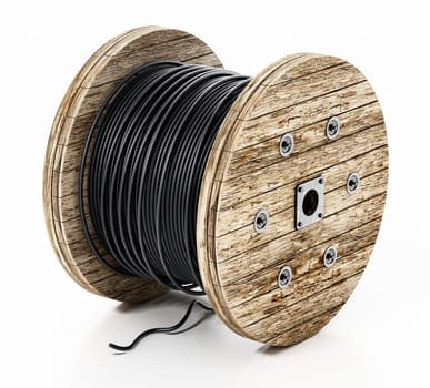 Large spools of cable isolated on white background. 3D illustration.