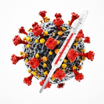 Generic virus and thermometer isolated on white background. 3D illustration.