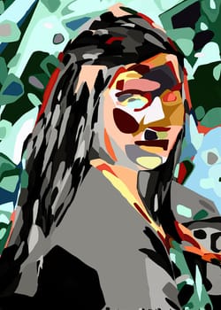 Artwork of abstract composition made with geometrical shapes