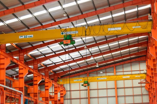 Interior of workshop. industrial factory production in mechanical engineering for manufacture of metal sheet roofing working areas