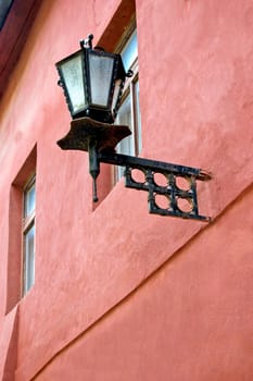 House wall with street Light