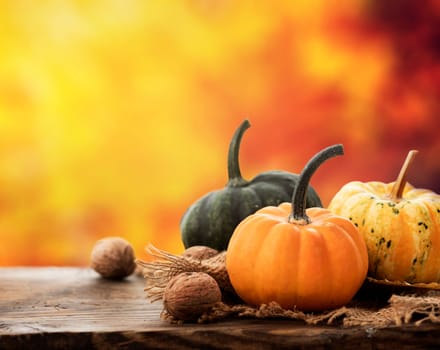 Autumn concept. Seasonal vegetables on wooden table.