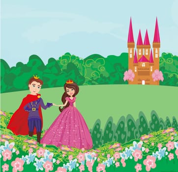 The princess and the prince in a beautiful garden