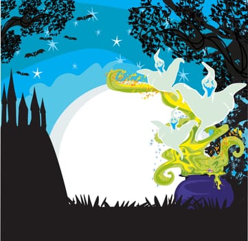 Cauldron with a boiling magic potion
