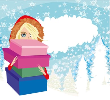 Winter girl with gift box