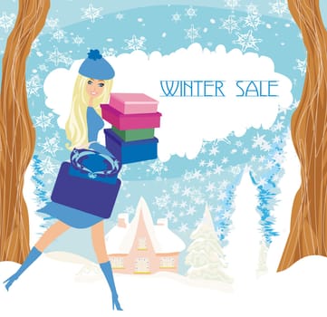 Winter girl with gift box