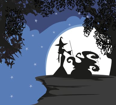 Halloween witch preparing potion