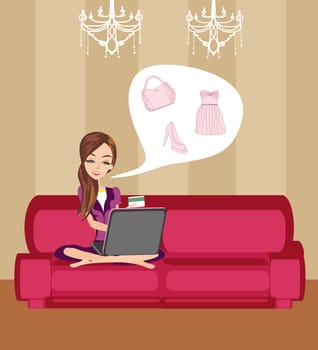 Happy Woman shopping online .