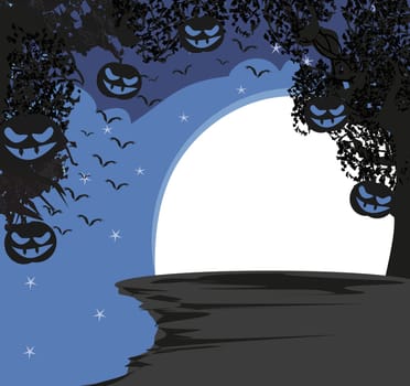 Halloween night background with scary pumpkins