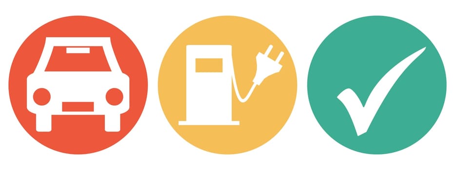 3 colorful Buttons red, orange and green showing: Charging electric car