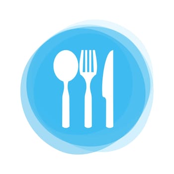 Isolated light blue round Button with Restaurant, Food or Breakfast icon