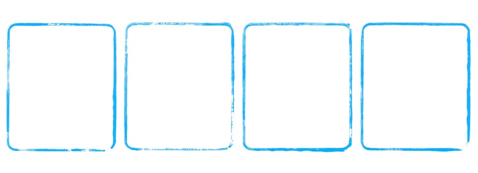 Collection of 4 blue stencil or paintbrush frames