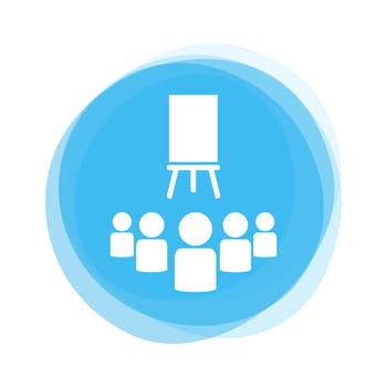 Isolated light blue round Button with Seminar, Conference or Presentation Icon