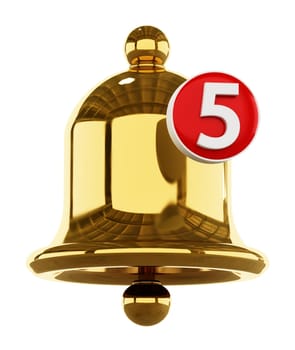 Notification bell isolated on white background. 3D illustration.