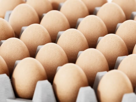 Pack of brown eggs with depth of field effect. 3D illustration.