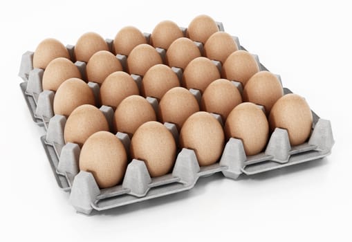 Pack of brown eggs isolated on white background. 3D illustration.