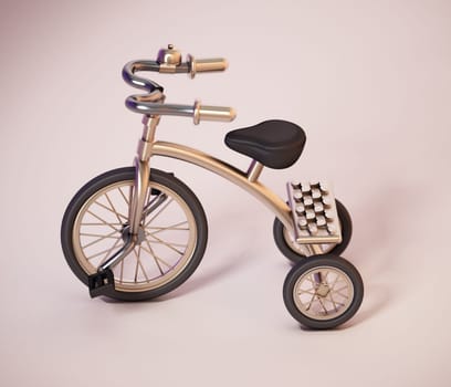 Vintage tricycle standing on beige background. 3D illustration.