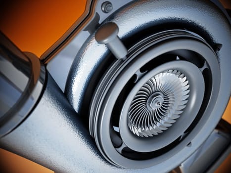 Generic turbo detail with depth of field effect. 3D illustration.